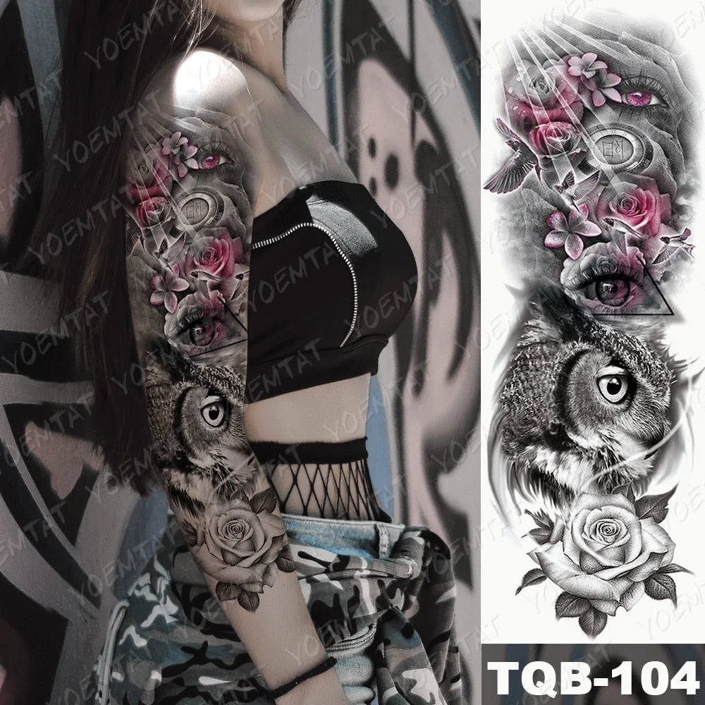 Large Arm Sleeve Waterproof Temporary Tattoo Sticker Lion Crown Gun Rose Wolf Tiger Animal Tattoos Women Men Body Art Fake Tatto
