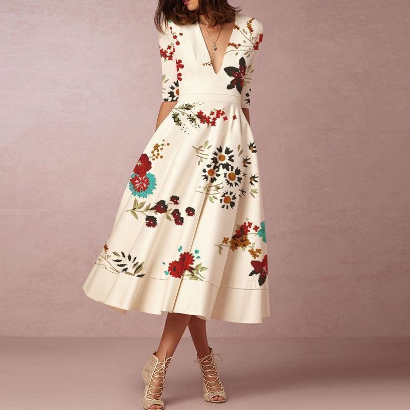 Elegant V-Neck Midi Dress