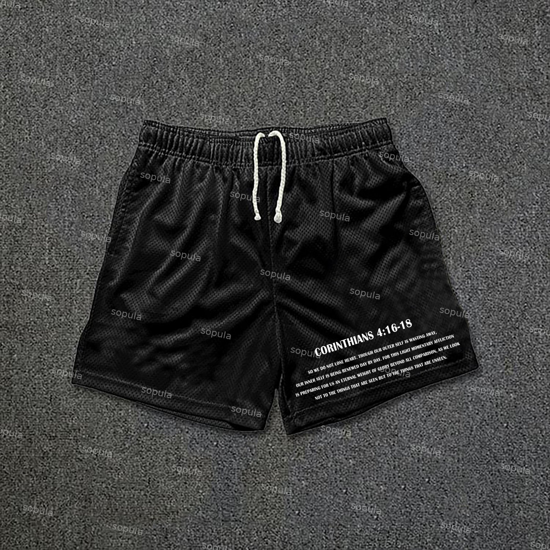 Sopula Men's Bible Corinthians 4 16-18 Mesh Drawstring Shorts - Sopula｜Premium Graphic Tees & Graphic Clothing