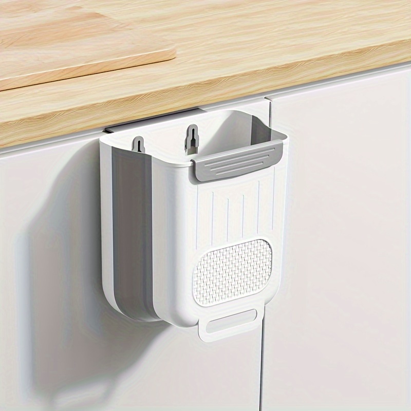 Plastic Kitchen Trash Can Organizer, Foldable Hanging Garbage Bag Holder for Cabinet Door, Wall-Mounted Waste Sorting Storage Bin
