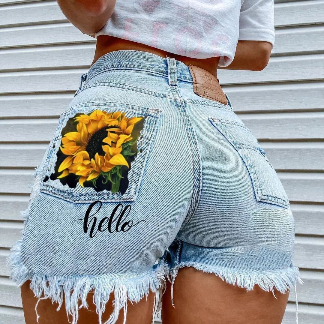 Sunflowers denim shorts