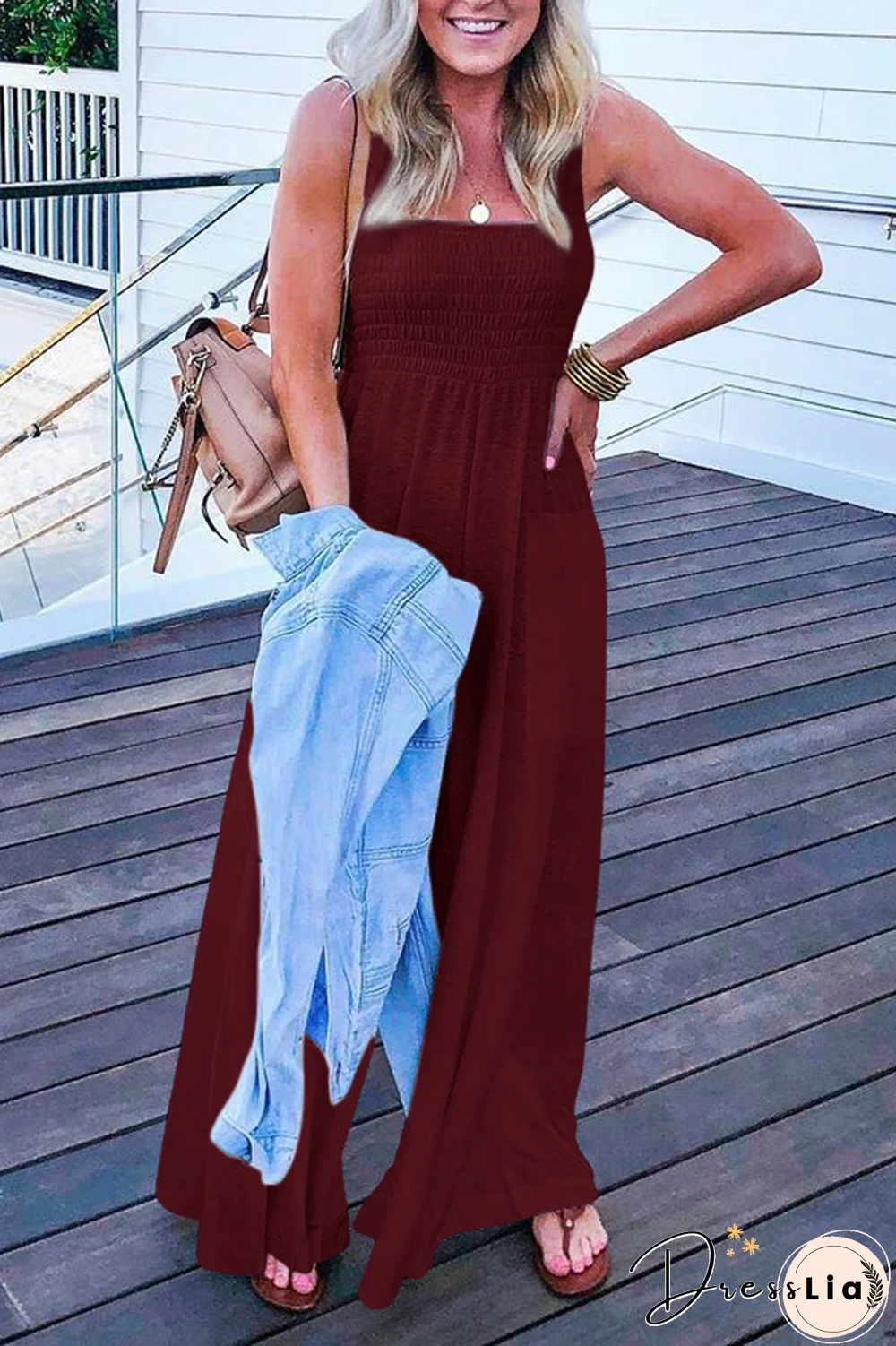 Solid Color Sleeveless Wide Leg Jumpsuit
