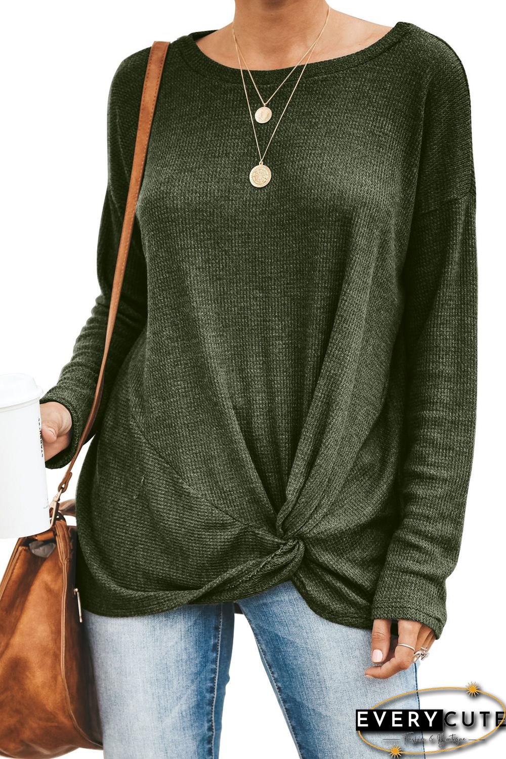 Green Solid Knotted Knitted Top