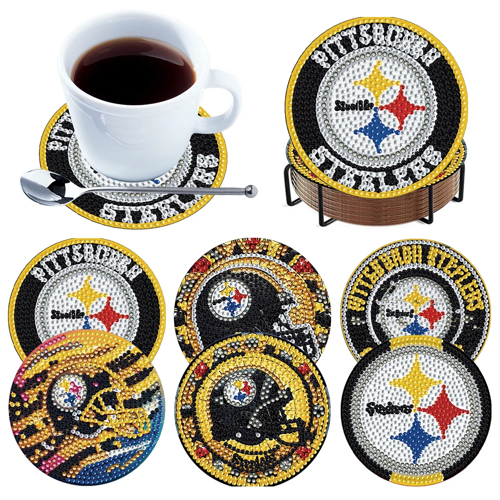 Pittsburgh Steelers 6pcs DIY Diamond Painting Acrylic Coasters Holder for Beginner Adult