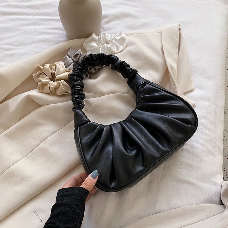 Folds Design Small PU Leather Shoulder Bags For Women 2020 Elegant Handbags Female Travel Kawaii Totes Lady Fashion Hand Bag