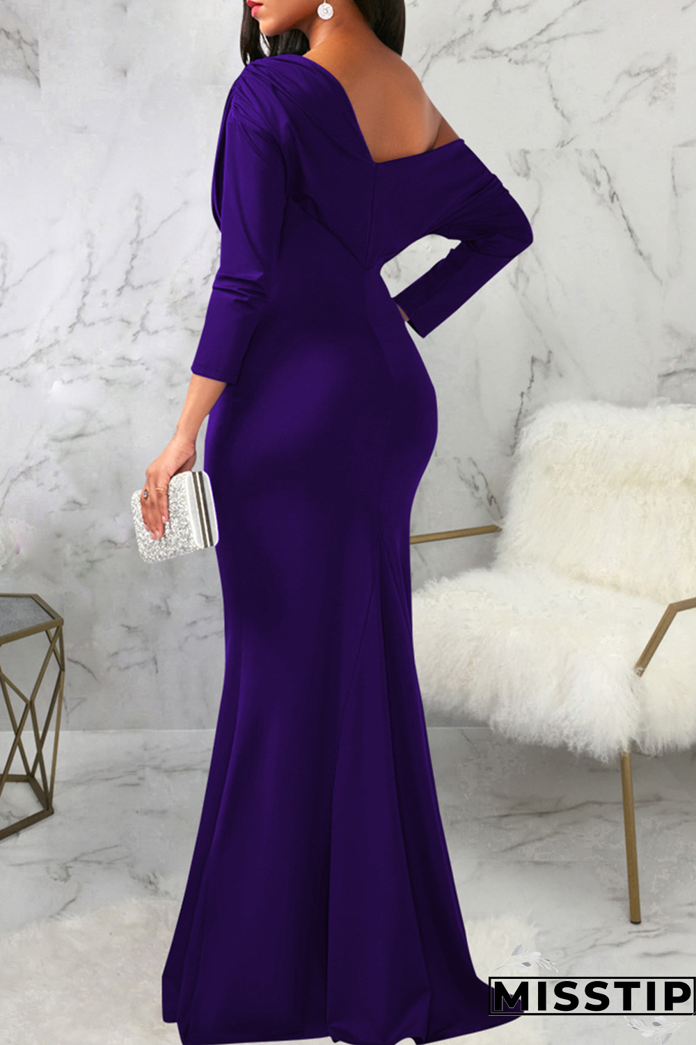 White Street Solid Patchwork One Shoulder Trumpet Mermaid Dresses