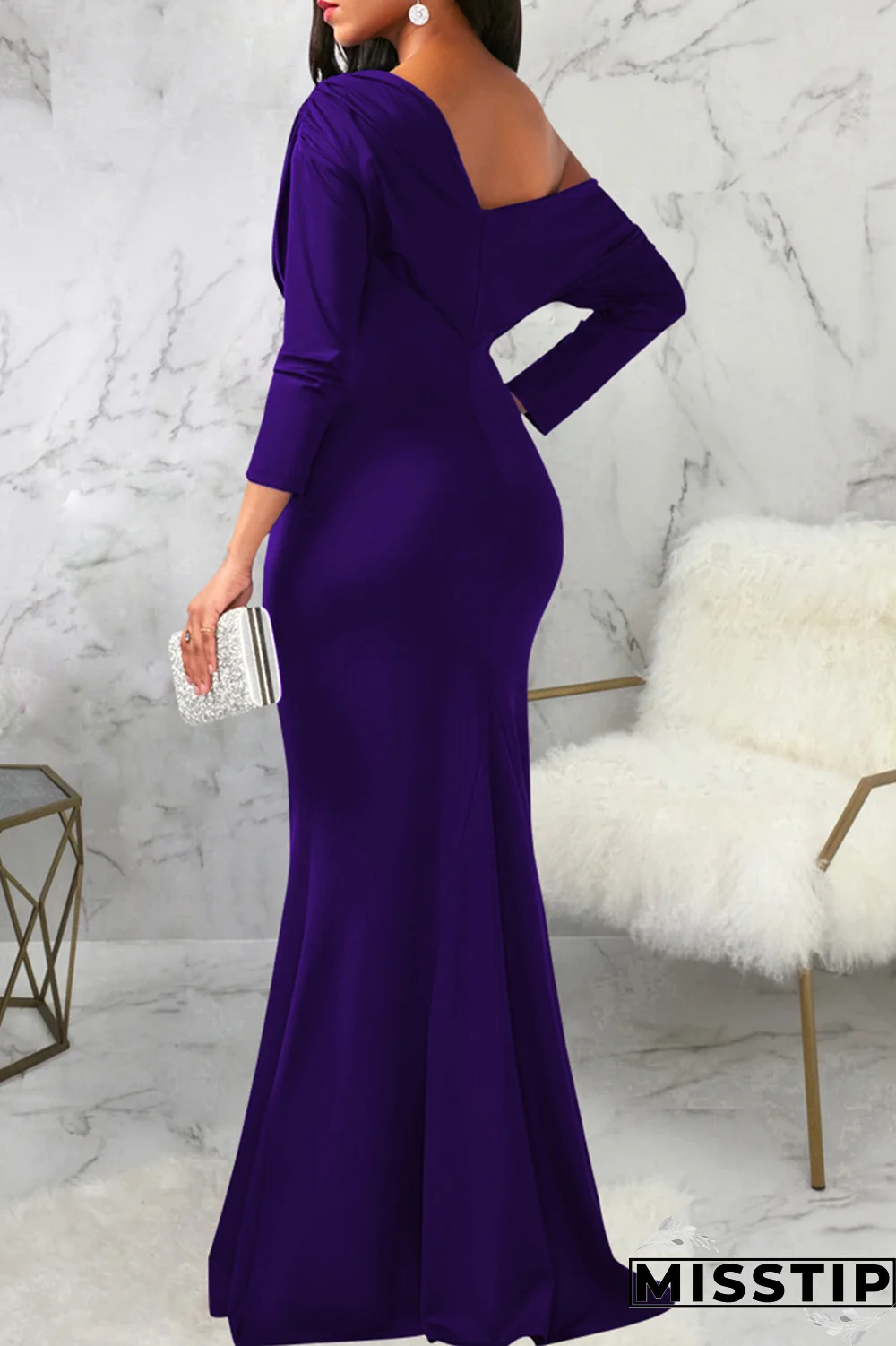 White Street Solid Patchwork One Shoulder Trumpet Mermaid Dresses