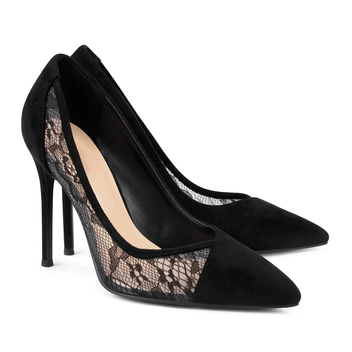 100mm Women's Lace Panel Pointed High Heels Stiletto Pumps for Wedding Party-MERUMOTE