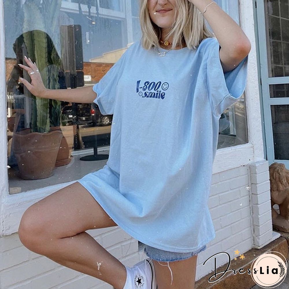 1-800 Smile' Printed Graphic Loose Short-Sleeved T-Shirt