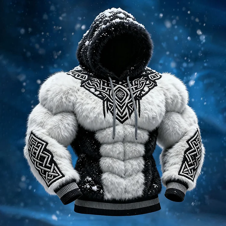 Men's Viking Tribal Jacquard Celtic Inspired Muscle Line Art Plush