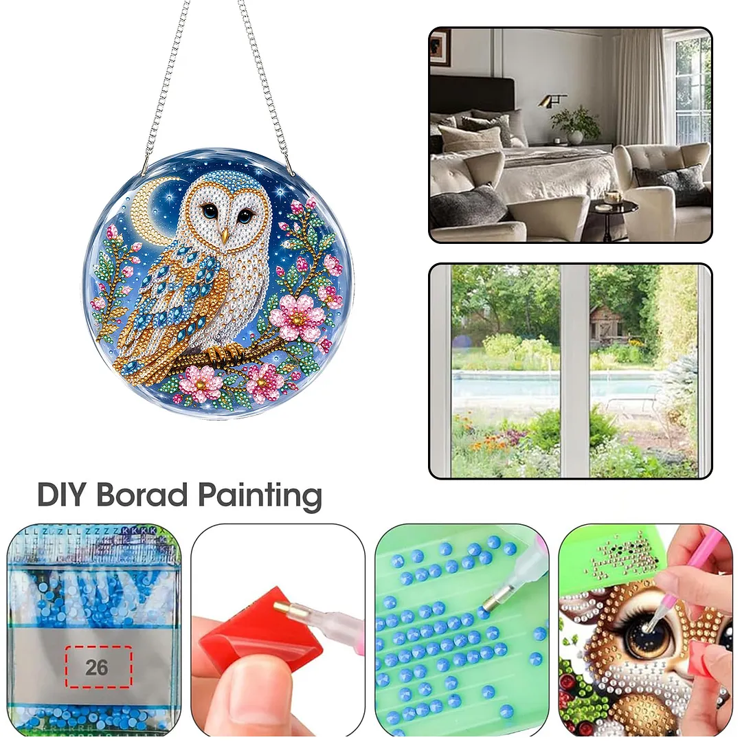 Diamond Painting Kit Moon Owl Sun Ornament for Adults 7.87x7.87in