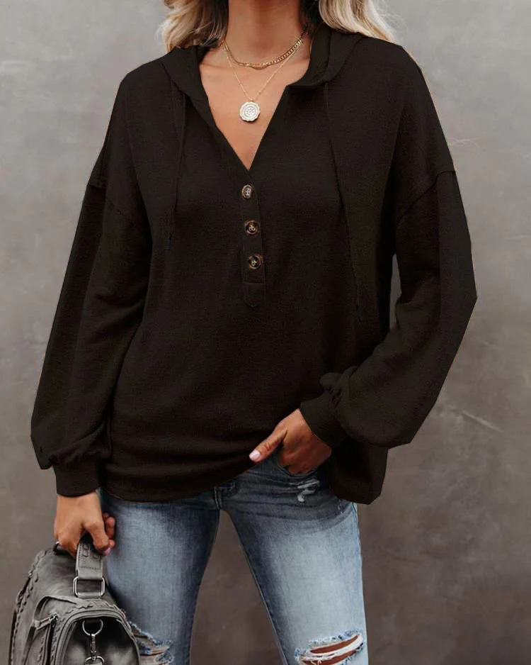 Women's Long Sleeve V Neck Hooded Sweatshirt