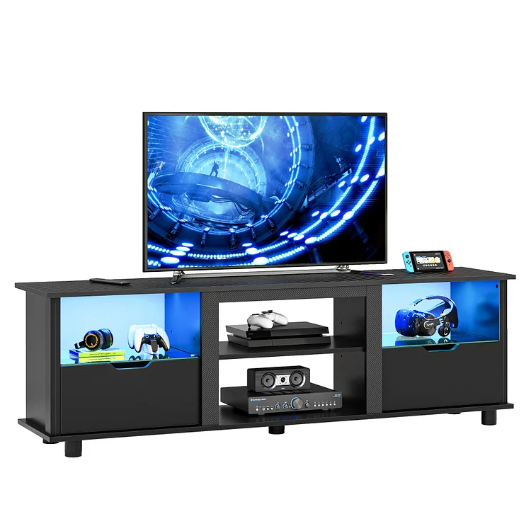 Bestier TV Stand for TVs up to 75", Entertainment Center with LED Lights & Drawer