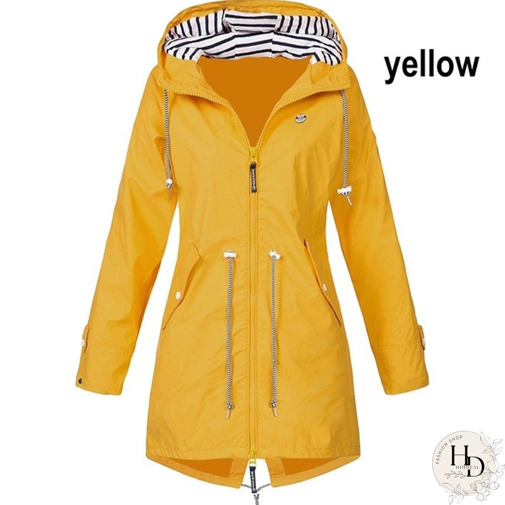 Women Waterproof Zipper Rain Jacket Solid Color Ladies Outdoor Mountaineering Lightweight Raincoats Plus Size S-5XL