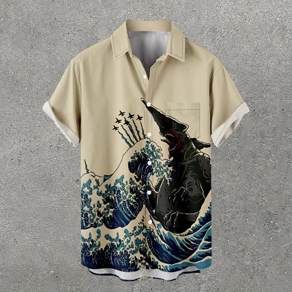 Shark & Waves Print Short Sleeve Shirt