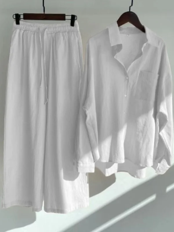 Shirt Set High Waist Loose Pants