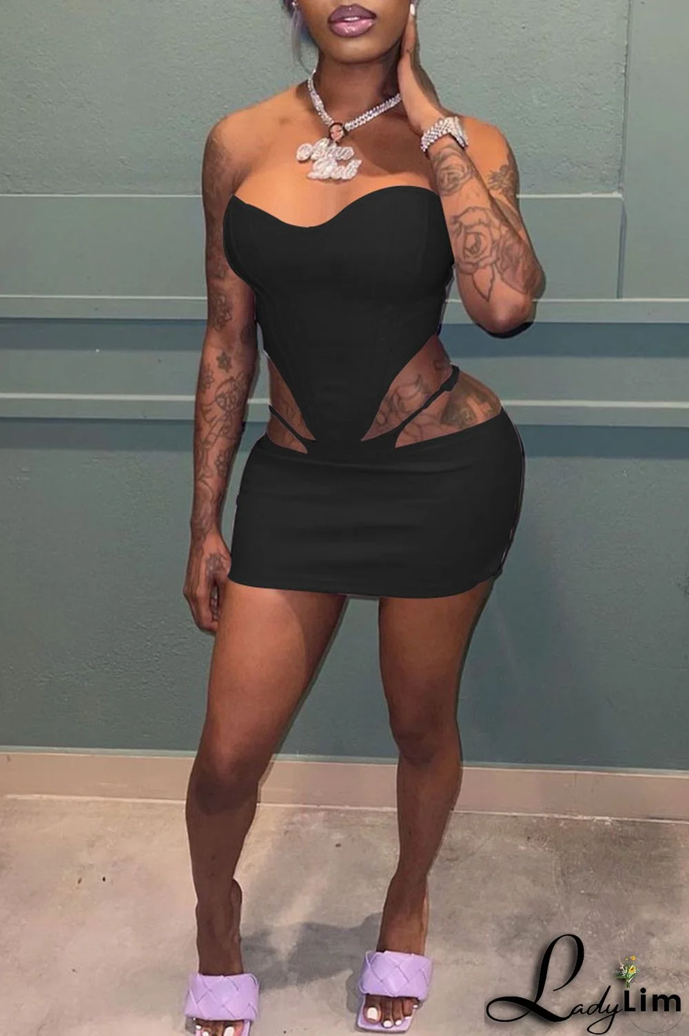 Khaki Sexy Solid Split Joint Asymmetrical Strapless Sleeveless Two Pieces