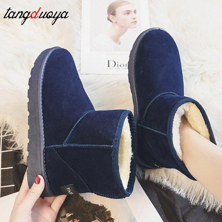 Brand Women's Shoes Australian Boots Winter Footwear Round Toe Flat Heel Boots-Women Fashion Snow Low 2022 Ladies Ankle Cotton