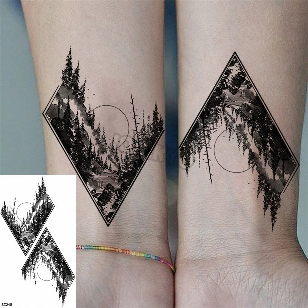 Black Dandelion With Creative Tattoos For Women Men Realistic Sea Wave Mountain Lavender Fake Tattoo Sticker Arm Leg Tatoos 3D