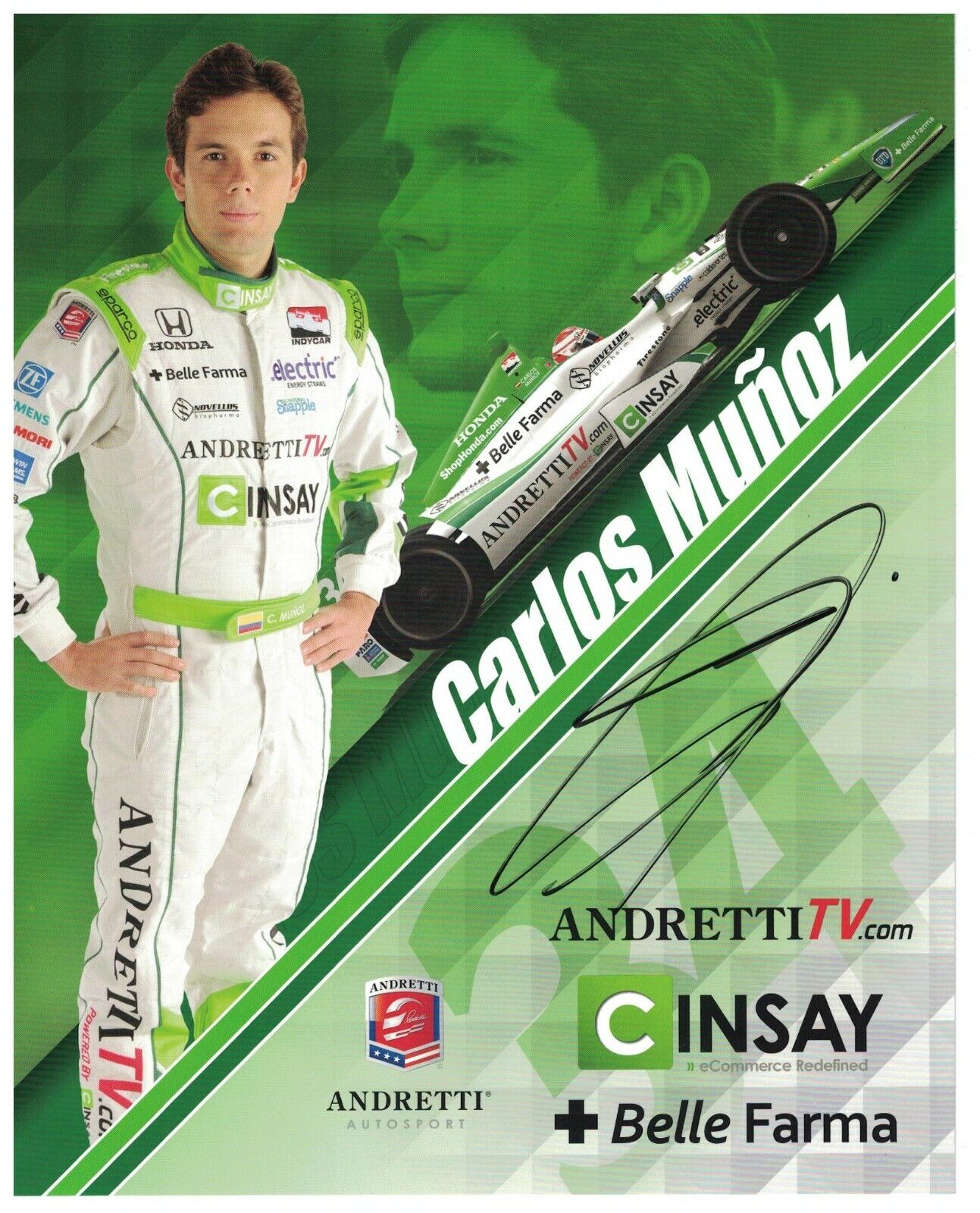 Carlos Munoz Signed Autographed 8 x 10 Photo Poster painting IndyCar Racing Driver