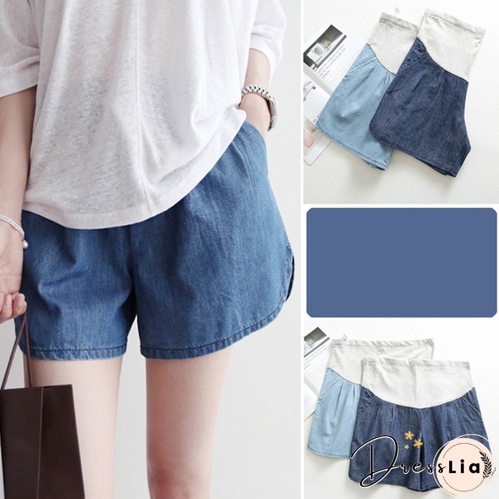 Maternity Pregnancy Women Pregnant Summer Denim Shorts Over Bump Pants Casual