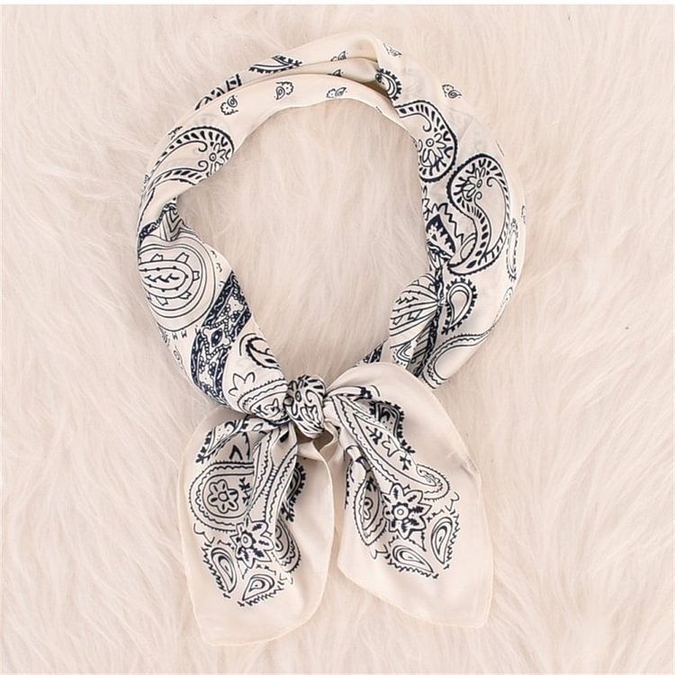 70cm*70cm Cashew Pattern Literary Satin Small Square Scarfs White