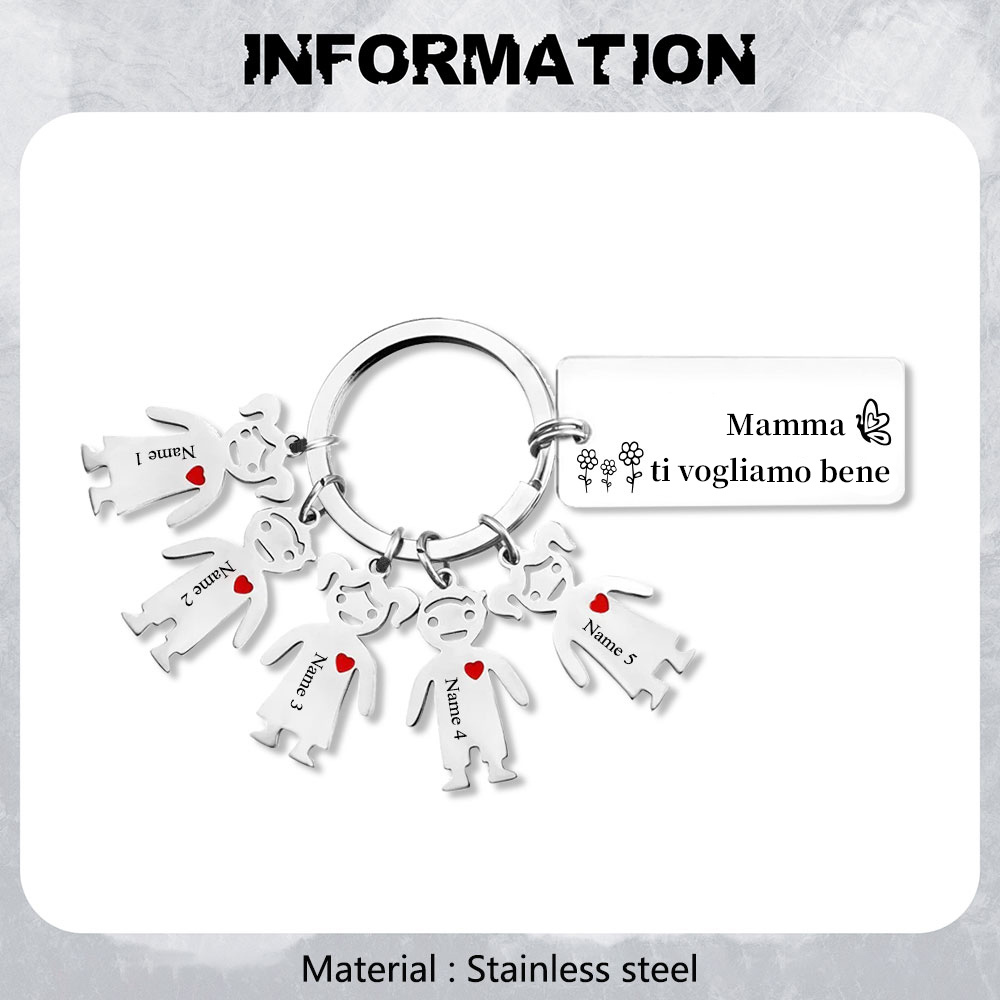 Festa della Mamma Mamma ti voglio bene-Portachiavi ciondolo bambino 5 nomi personalizzati regalo per mamma