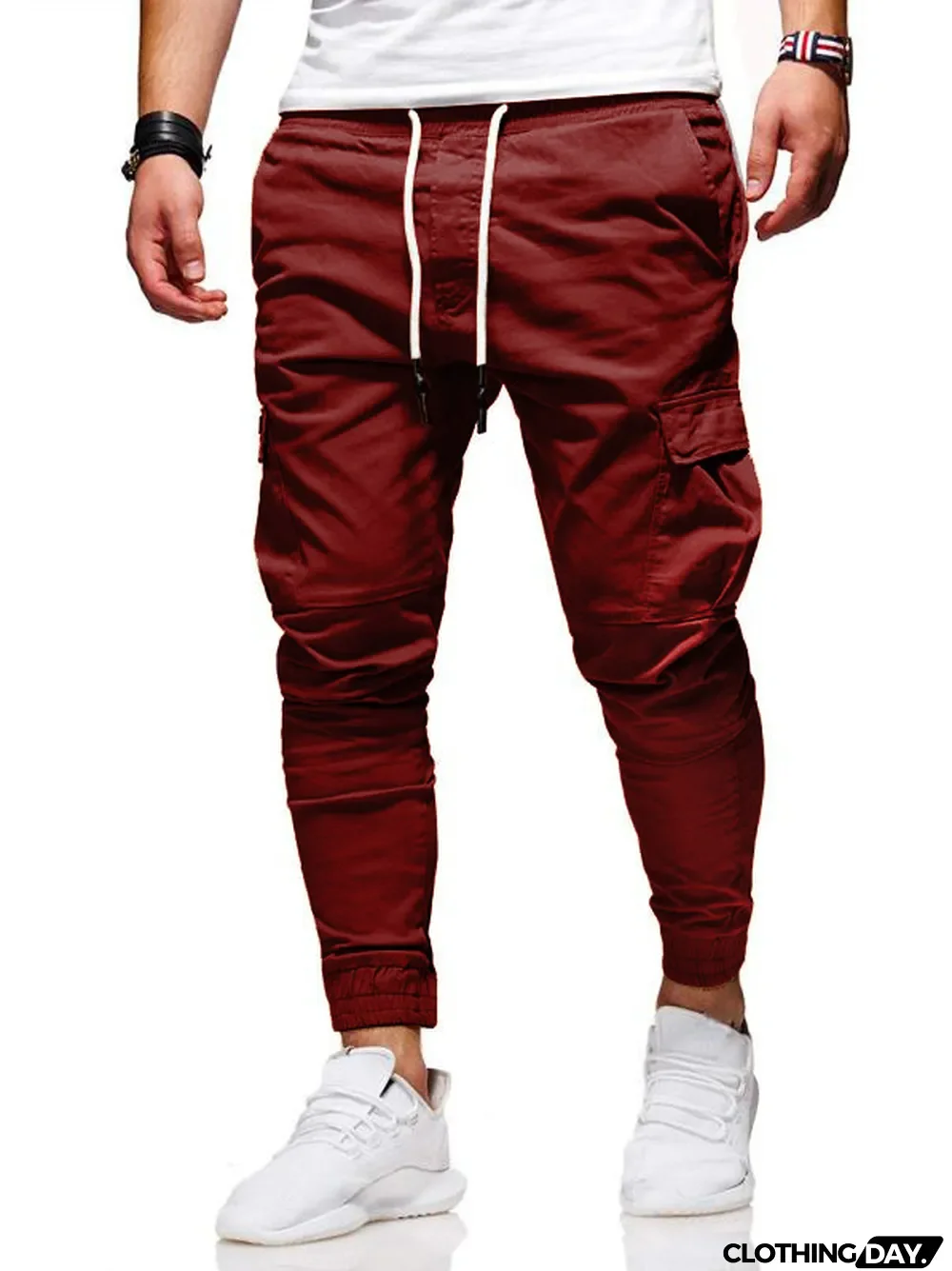 Fall/Winter Patch Pocket Tight Pants Tie Elastic Sports Slack Long Casual Pants Jogger Pants