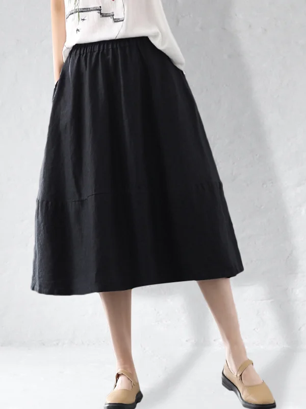 Wearshes Linen Blend Side Pockets Casual Skirt