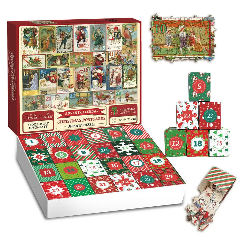 Pickforu Christmas Postcards Advent Calendar Jigsaw Puzzle 1000 Pieces