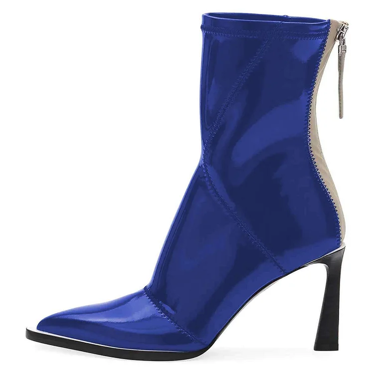 Blue Mirror Mid-Calf Zipper Pool Heel Boots by VDCOO Vdcoo