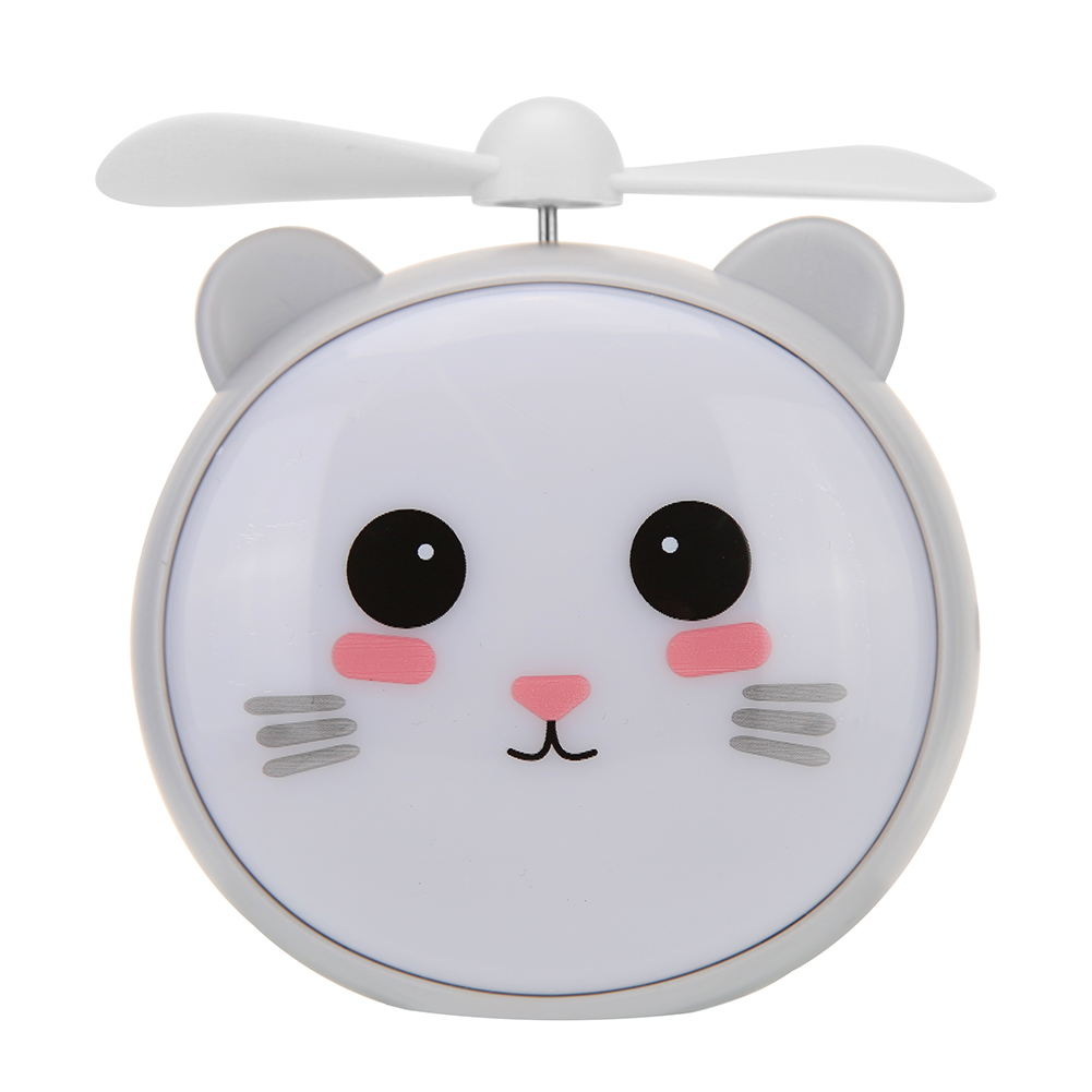 

2 in 1 Portable Mini Cartoon Cat Pig Hand-Held Fan USB Electric LED Light, Gray cat, 501 Original