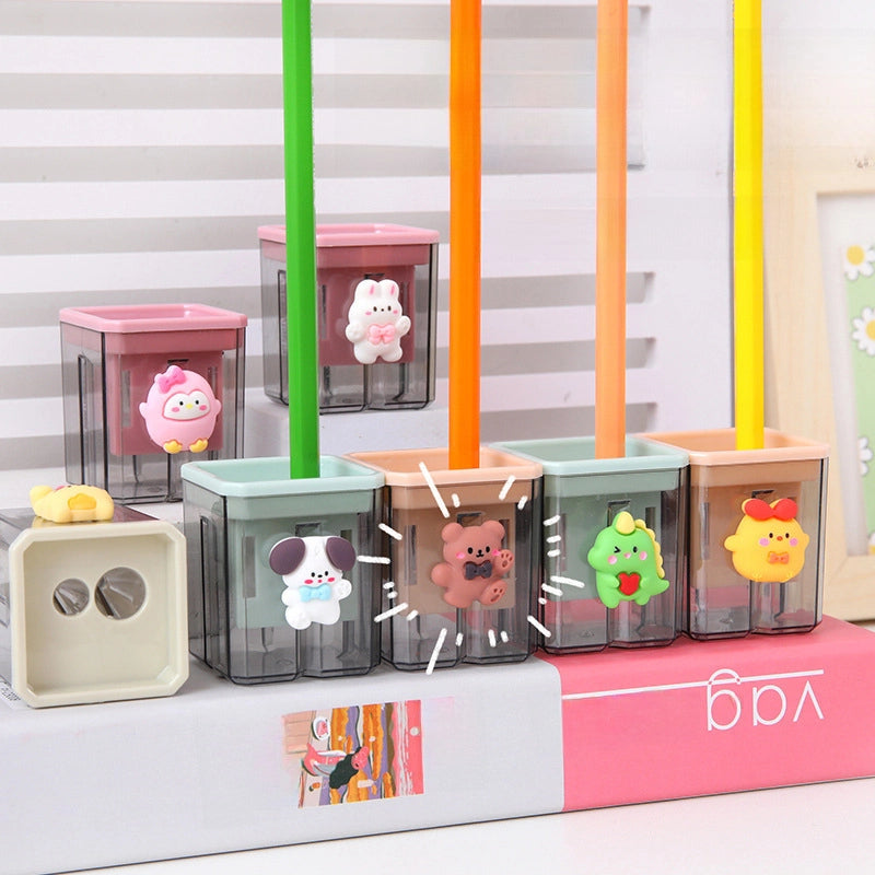 Double Hole Pencil Sharpener/children’s Cute Cartoon Pencil Sharpener Primary School Students Creative Stationery Multifunctional Pencil Sharpener