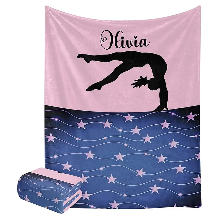Custom Blanket Personalized Gymnastics Stars Pink & Blue Soft Blanket with Name | BKKid638