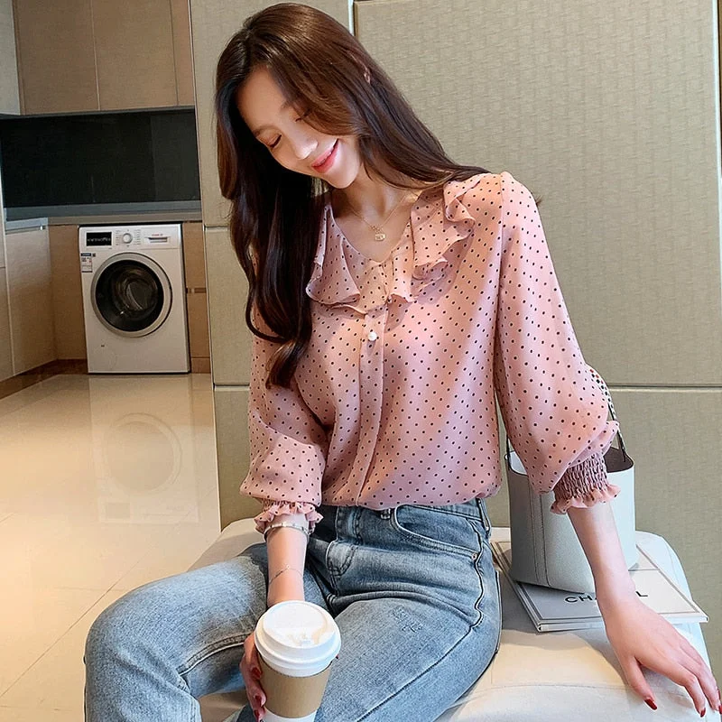 Women Blouses Autumn Tops Office Ladies Chiffon Blouse Long Sleeve Bow Elegant Blusas Mujer De Moda 2021 Red Tops 6179 50