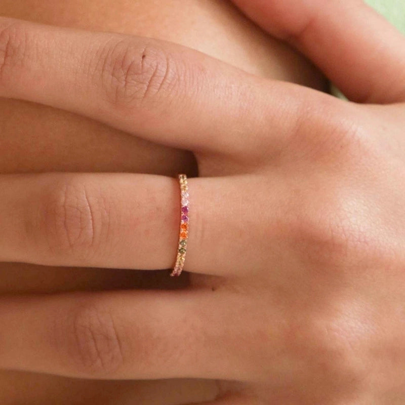 New Color Zircon Ring Bracelet 18k Real Gold Plated Copper Ring