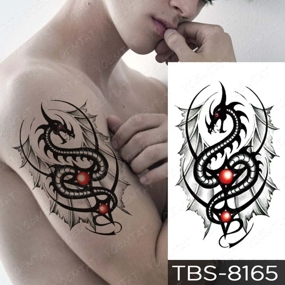 Waterproof Temporary Tattoo Sticker Dragon Wing Totem Flash Tatto Scorpion Wolf Maori Body Art Arm Water Transfer Fake Tatoo Men
