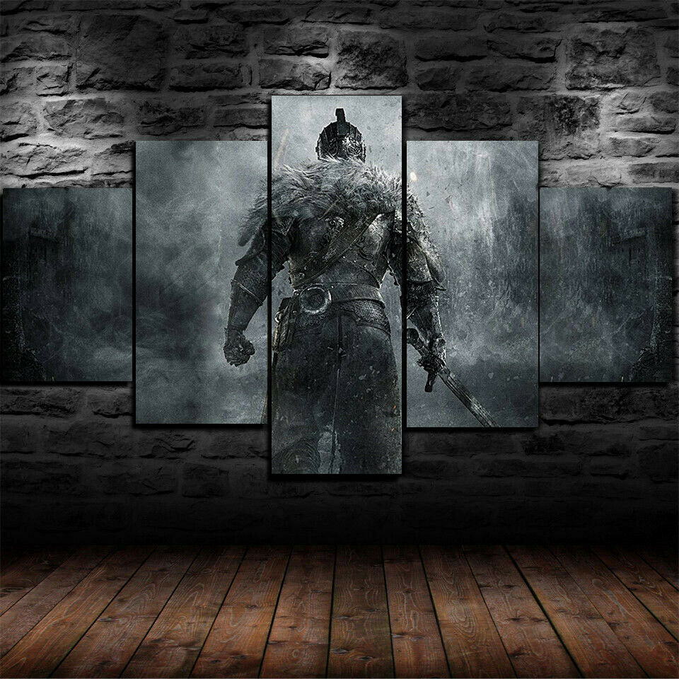 Medieval Knight Warrior Armor 5 Panel Canvas Print Wall Art Poster Home Decor Pictures No Framed 5 Piece Room Decor HD Print