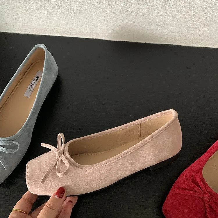 Yyvonne Bow Red Flat Shoes Grandma Shoes Spring And Autumn Lazi Shoes Gentle Single Shoes Retro Women's Shoes