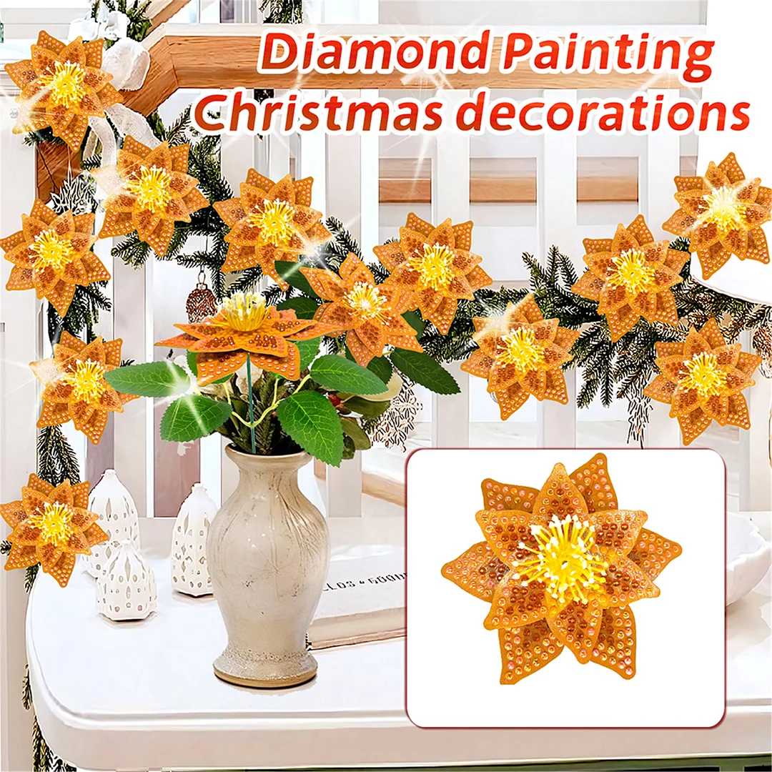 8Pcs 3D Orange Artificial Flowers DIY Desktop Diamond Art Kit Adults Home Decor