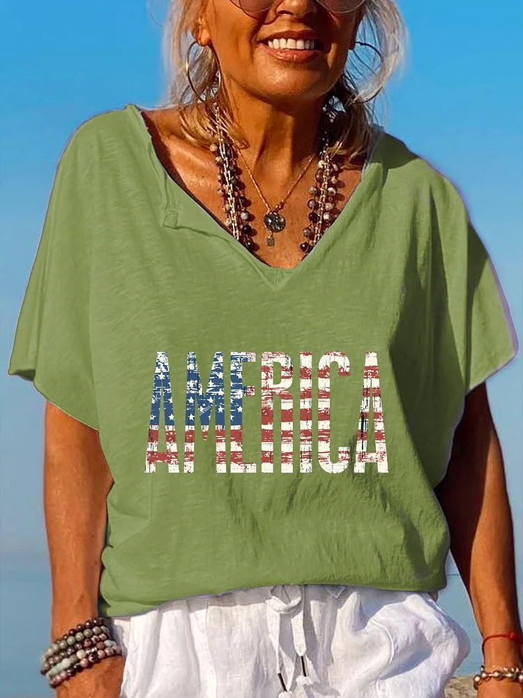 American Independence Day V Neck T-shirt-01897-Annaletters