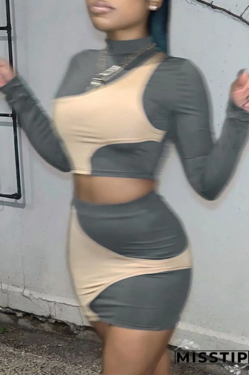 Black Casual Street Solid Patchwork Contrast Half A Turtleneck Long Sleeve Two Pieces