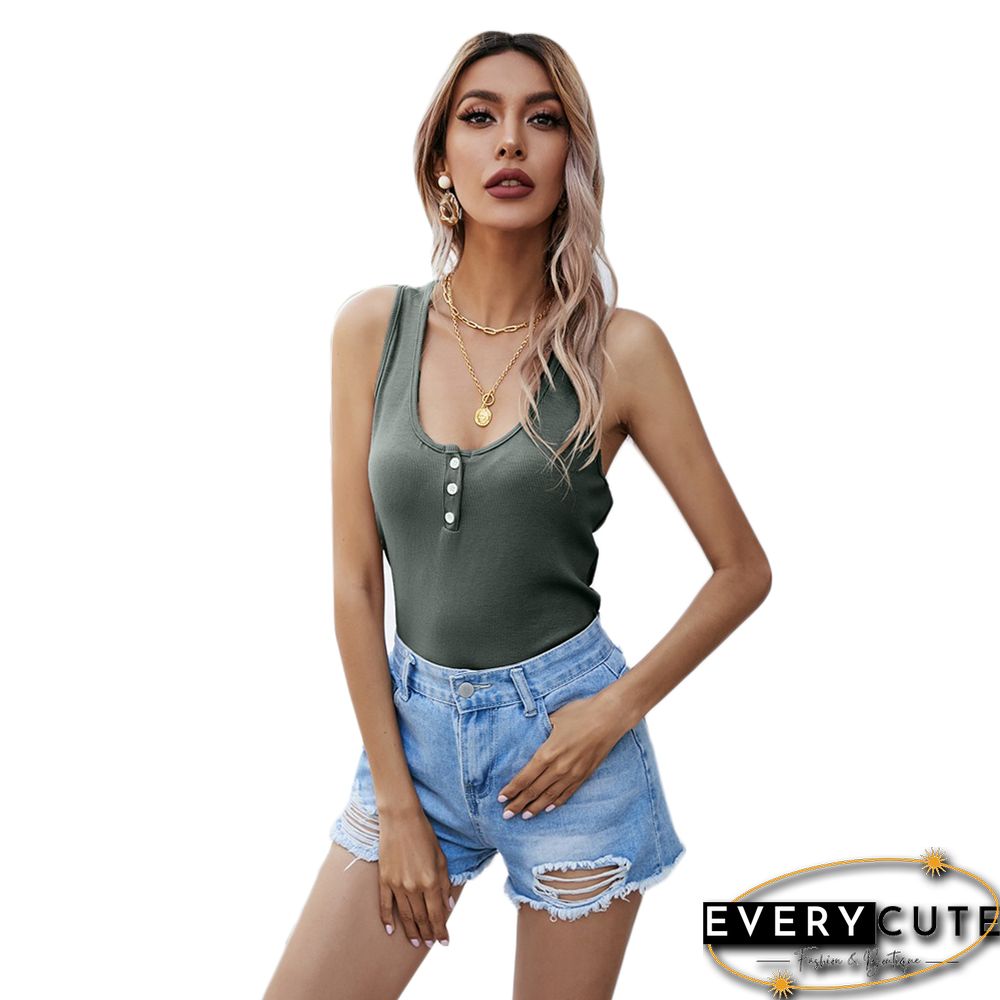 Pewter Cotton Blend Button Up Tank Top