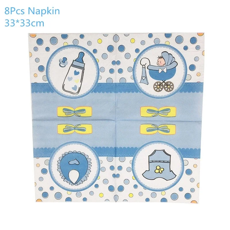 1Set Baby Shower Decoration Party Tableware Kid Birthday Paper Plate Cup Tablecloth Baby Shower Gender Reveal Party Supplies