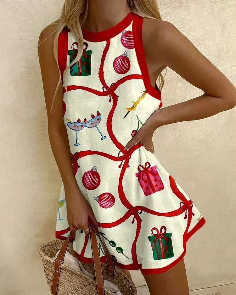 Holiday Gift Print mini dress