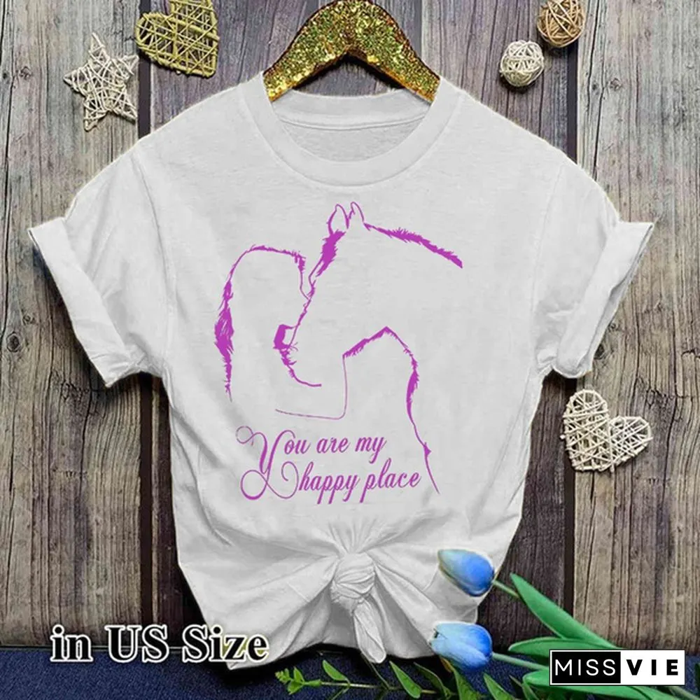 Horse Riding Lovers Horse You Are My Happy Place Black T Shirt Women Clothes S-3Xl Comfy