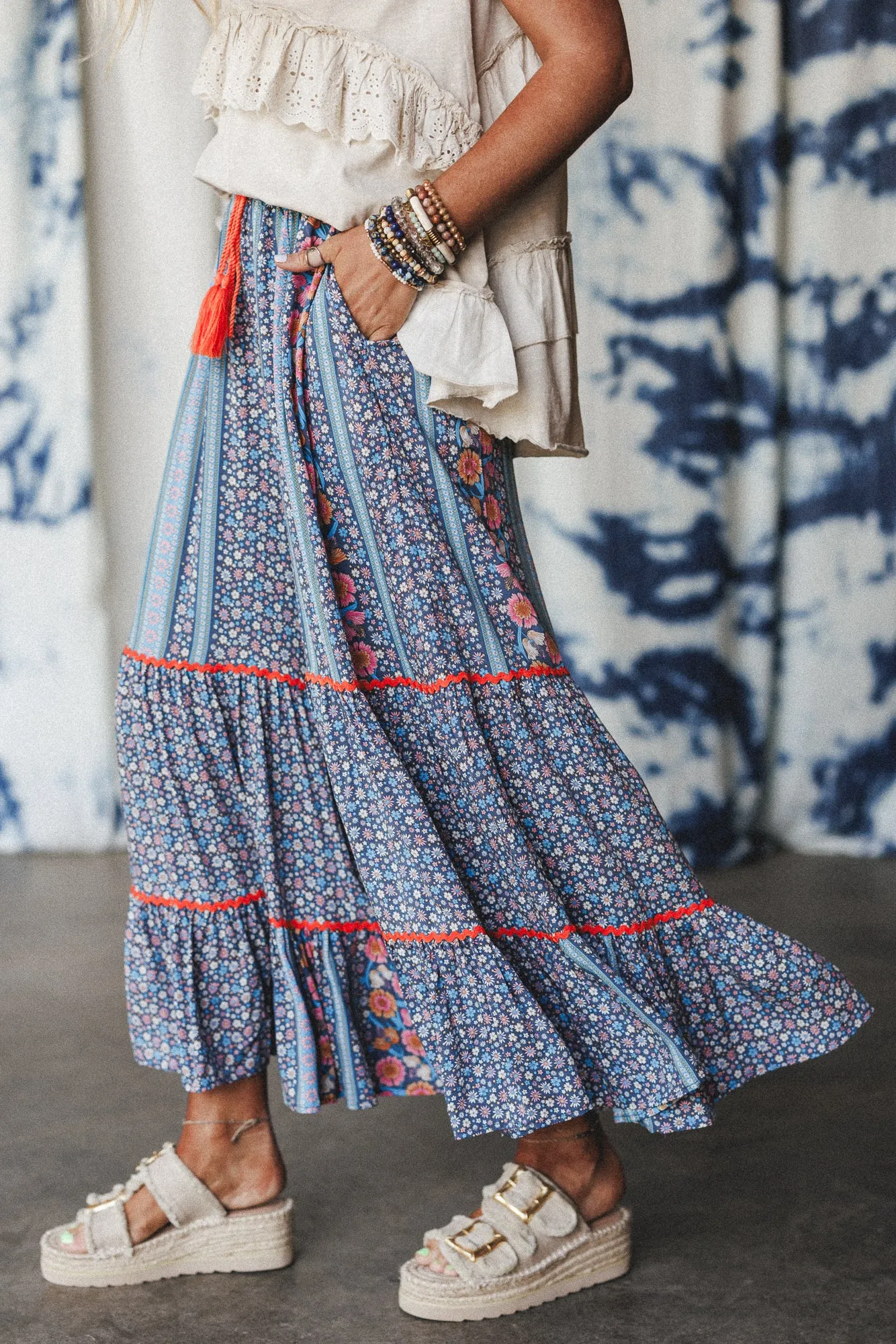 Kate Printed Wide Leg Pants - Blue