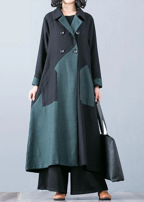 New plus size long coat fall jacket green patchwork double breast Coats Women