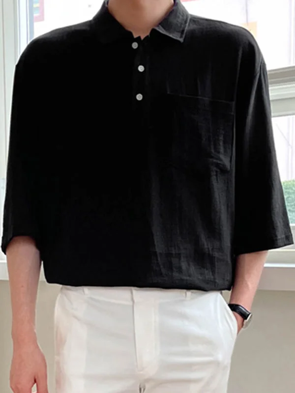 Aonga - Mens Cotton Linen Half Sleeve Pocket ShirtJ