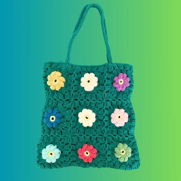 Lulusnow Handmade Green Granny Square St.Patrick Gift Crochet Shoulder Bag 